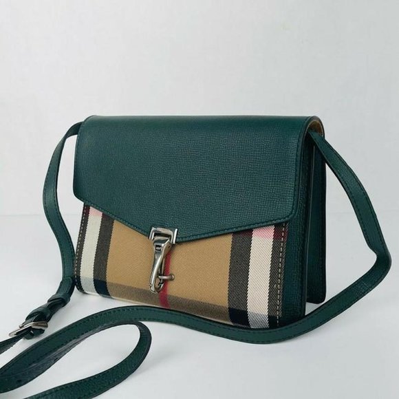 NWT BURBERRY MACKEN HOUSE CHECK DERBY LEATHER CROSSBODY BAG - Picture 1 of 11